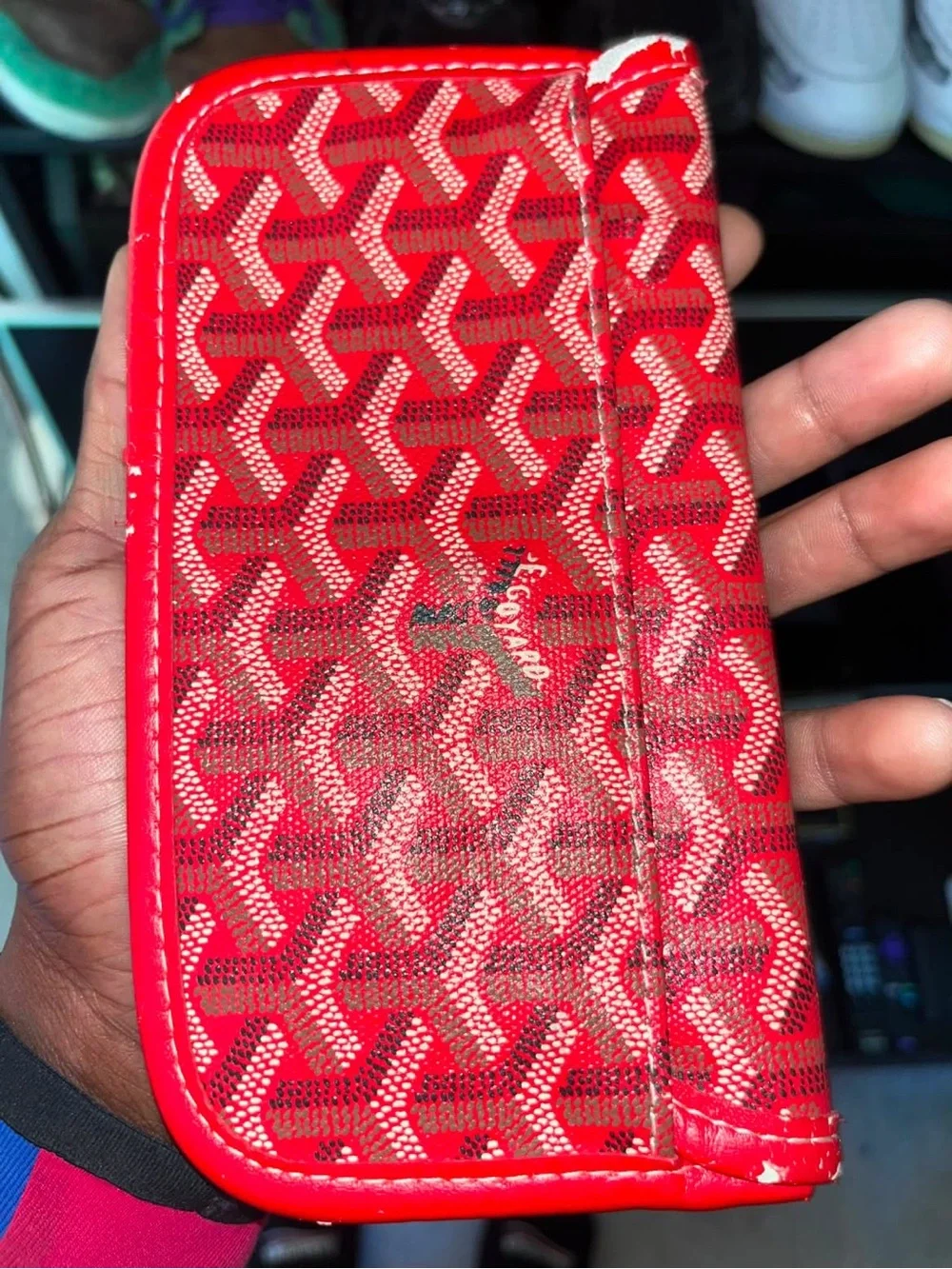Red Goyard-Style Canvas Wallet